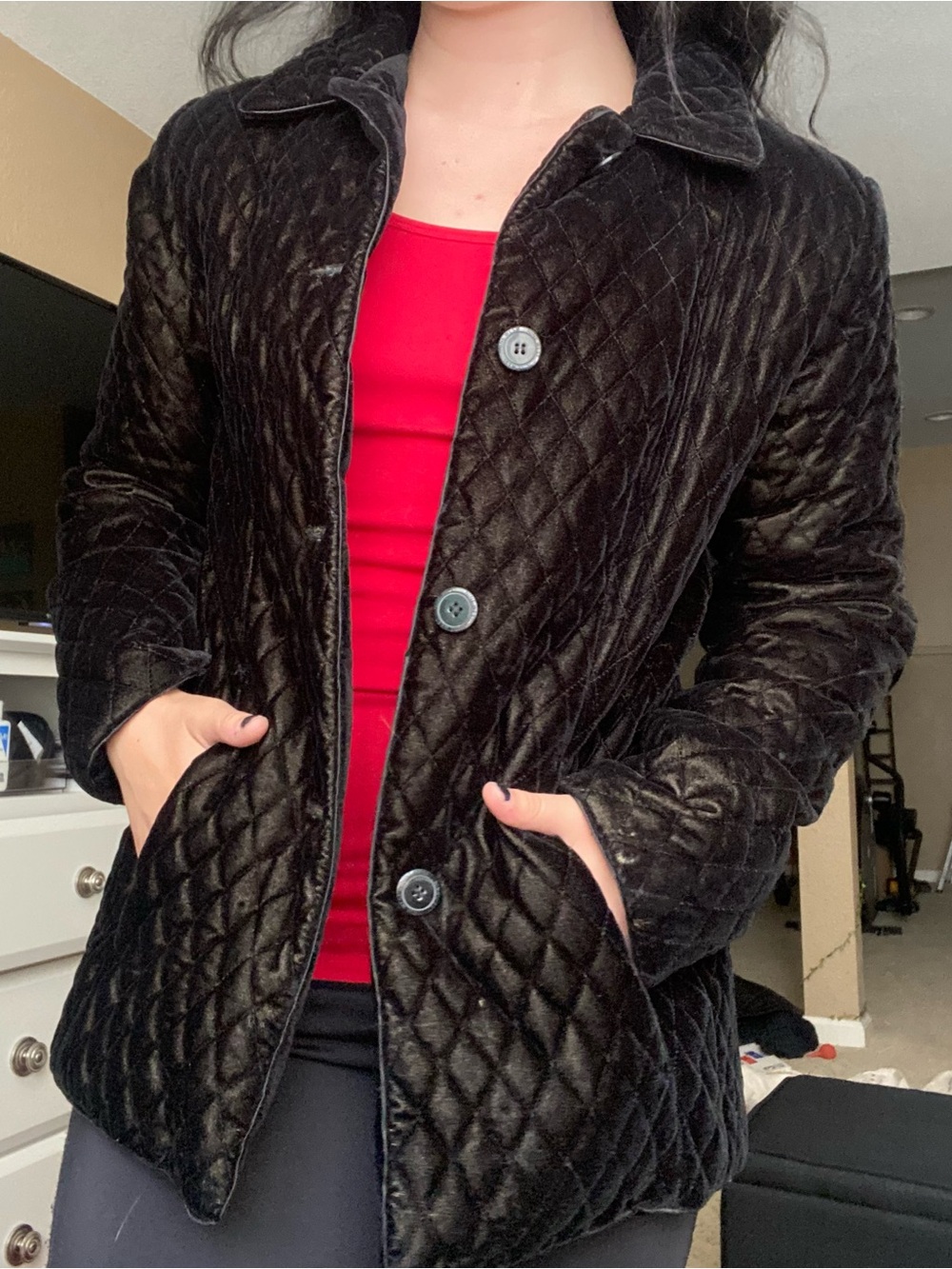 Nine West Quilted Velvet Jacket - Black